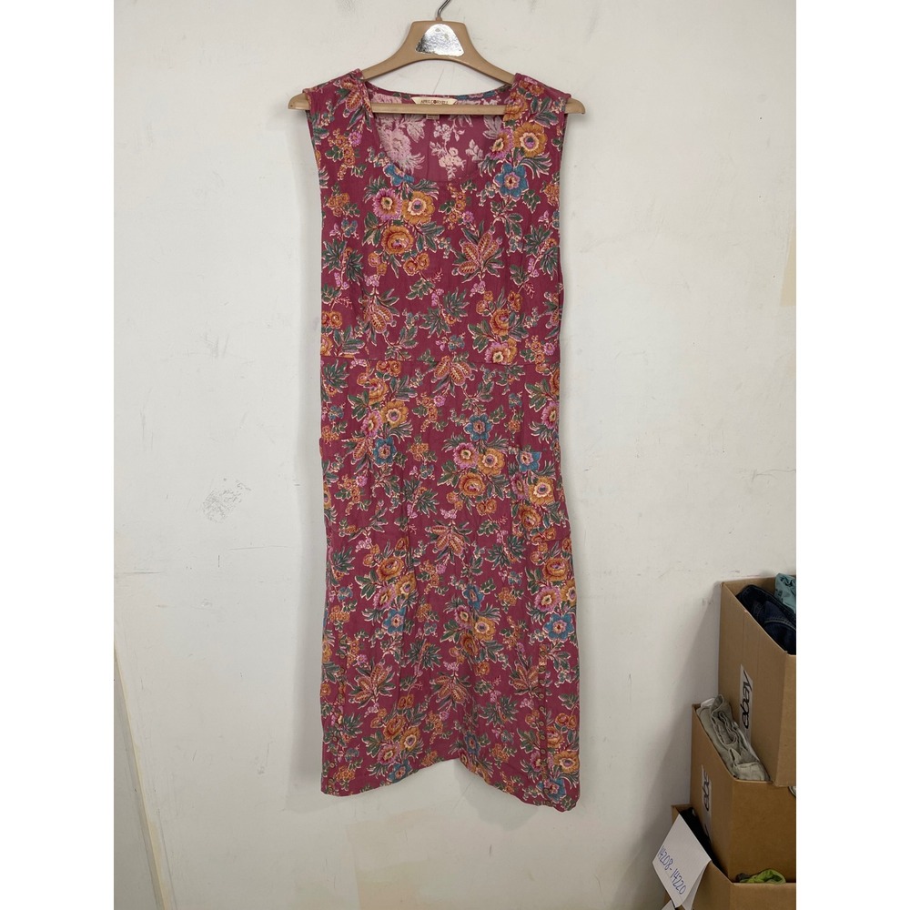 April Cornell Burgundy Floral Midi Dress with Yellow & Blue Accents